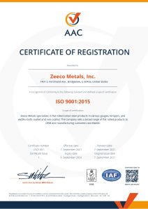 Certificate Zeeco Metals, Inc.